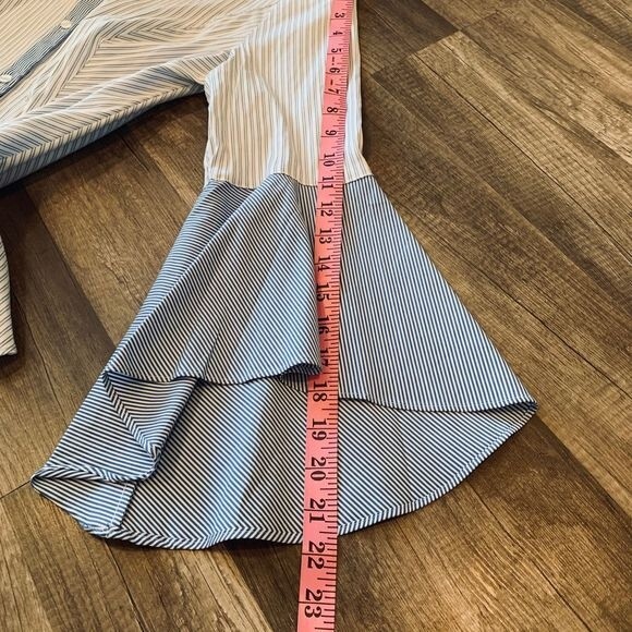 White House Black Market blue top  Sofia stripe button up collar shirt size 8 - Picture 9 of 14